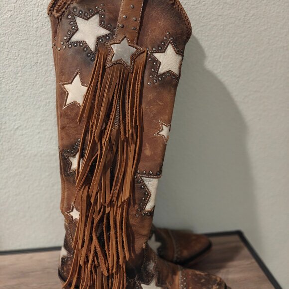 Brown Star Fringe Boots - Picture 4 of 12